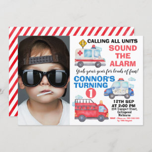 Invitation Boys Watercolor Photo Transport 1er anniversaire