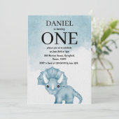Invitation Boys Watercolor Triceratops Dinosaur 1er anniversa (Debout devant)