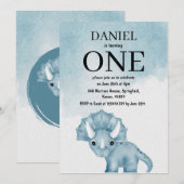 Invitation Boys Watercolor Triceratops Dinosaur 1er anniversa (Devant / Derrière)