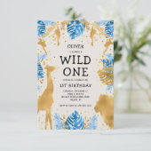 Invitation Boys Wild One 1er anniversaire Blue Ecru Safari (Debout devant)