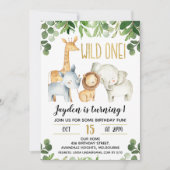 Invitation Boys Wild One Foliage Safari Anniversaire Invitati (Devant)