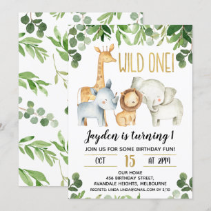 Invitation Boys Wild One Foliage Safari Anniversaire Invitati