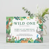 Invitation Boys Wild One Jungle Safari Animaux 1er anniversai (Debout devant)
