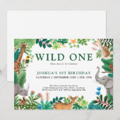Invitation Boys Wild One Jungle Safari Animaux 1er anniversai (Devant / Derrière)