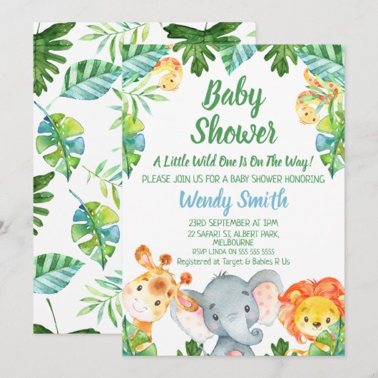 Invitation Boys Wild One Safari Animaux Baby shower (Devant / Derrière)