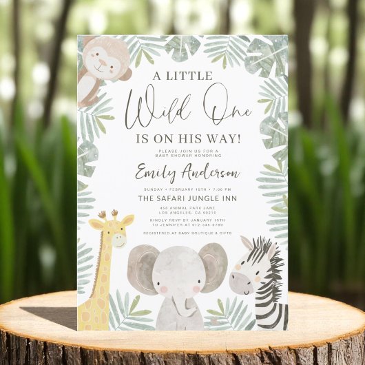 Invitation Boys Wild One Safari Animaux Baby shower