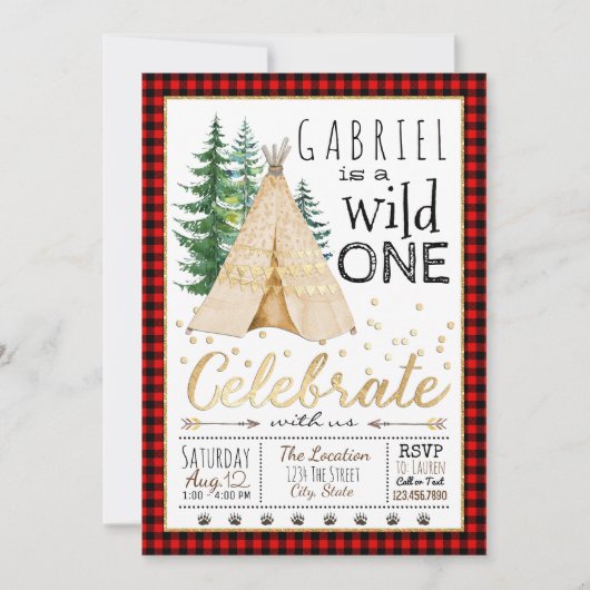 Invitation Boys Wild One Tribal TeePee Première fête d'annive (Devant)