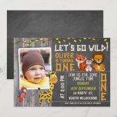 Invitation Boys Wild Safari Animaux 1er Anniversaire Invitati (Devant / Derrière)