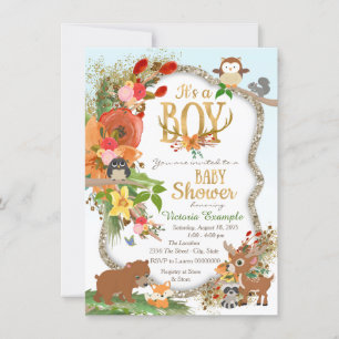 Invitation Boys Woodland Antler Baby shower