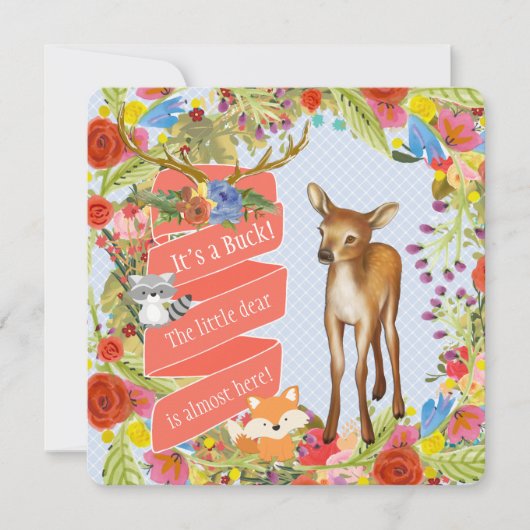 Invitation Boys Woodland Deer Baby shower (Devant)