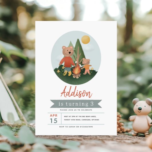 Invitation Boys Woodland Forest Camper Teddy Bear Birthday