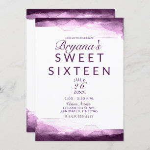 Invitation Boysenberry Purple Aquarelle Chic Sweet 16 Party