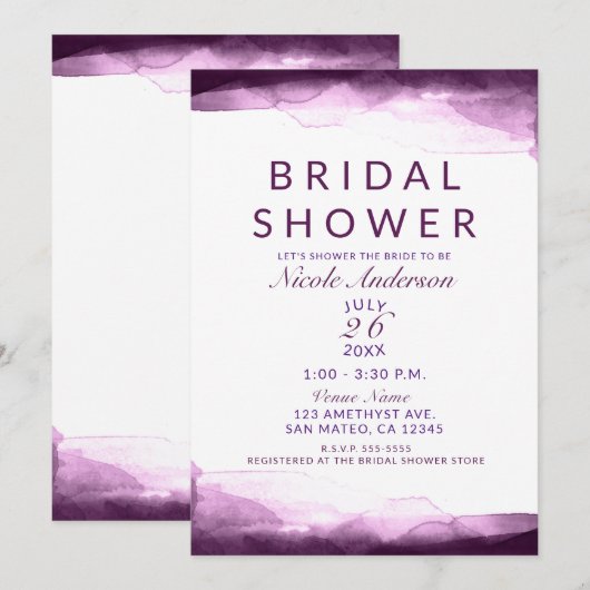 Invitation Boysenberry Purple Aquarelle Fête des mariées mode (Devant / Derrière)