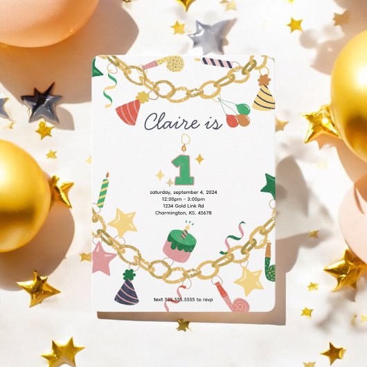 Invitation Bracelet de charme 1er Anniversaire Fête Invitatio