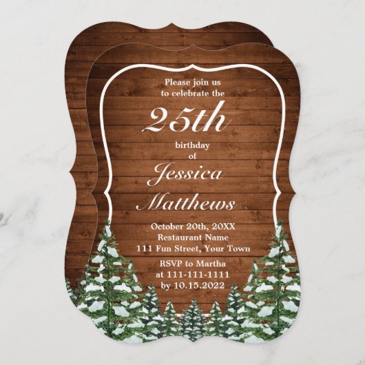 Invitation Bracket Snowy Bois & Forêt Pays Fête d'anniversair (Devant / Derrière)