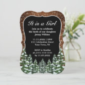 Invitation Bracket Snowy Wood & Forest Baby Girl Birth (Debout devant)