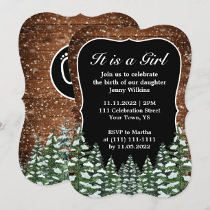 Invitation Bracket Snowy Wood & Forest Baby Girl Birth