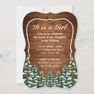 Invitation Bracket Snowy Wood & Forest Baby Girl Birth