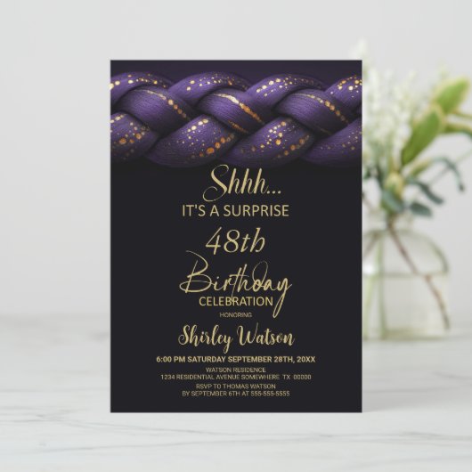 Invitation Braid en or violet n'importe quel âge Surprise Ann (Debout devant)