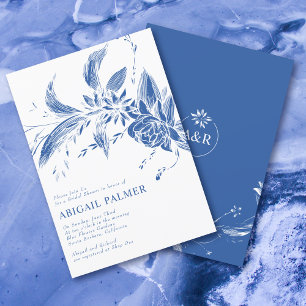 Invitation Branche avec fleurs bleues mariage douche nuptiale