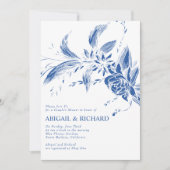 Invitation Branche avec fleurs bleues mariages couples douche (Devant)