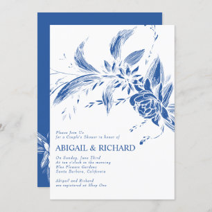 Invitation Branche avec fleurs bleues mariages couples douche