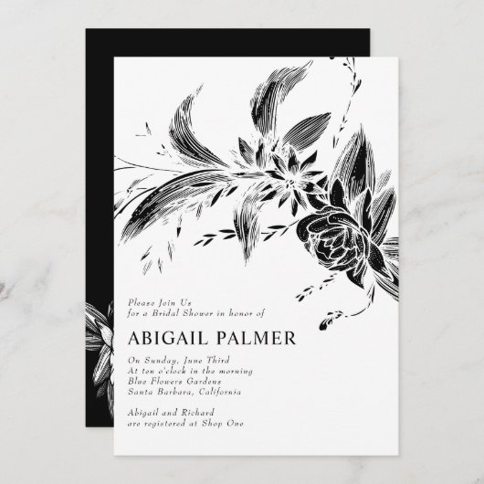 Invitation Branche avec fleurs noires mariage douche nuptiale (Devant / Derrière)