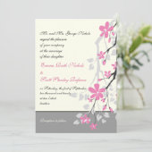 Invitation Branche avec fleurs roses mariage personnalisé (Debout devant)