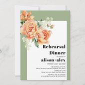 Invitation Branche avec rose de pêche Dîner de répétition mar (Devant)