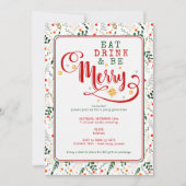 Invitation Branche Berry Manger Boire et Joyeux Noël Potluck (Devant)