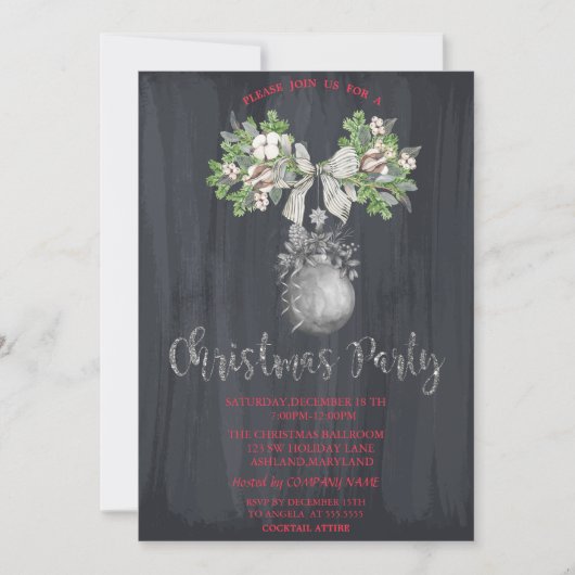 Invitation Branche d'aquarelle, Soirée de Noël dansante (Devant)