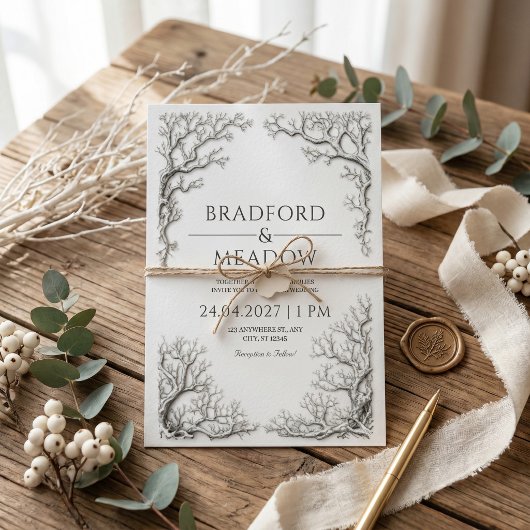 Invitation Branche d'Argent Noueuse Bordure Gothique de Maria