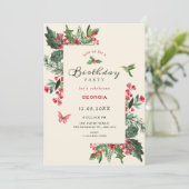 Invitation Branche de baies florale anniversaire (Debout devant)