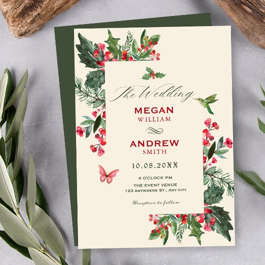 Invitation Branche de baies florale mariage