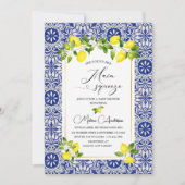 Invitation branche de citron et mosaïque bleue aquarelle chau (Devant)