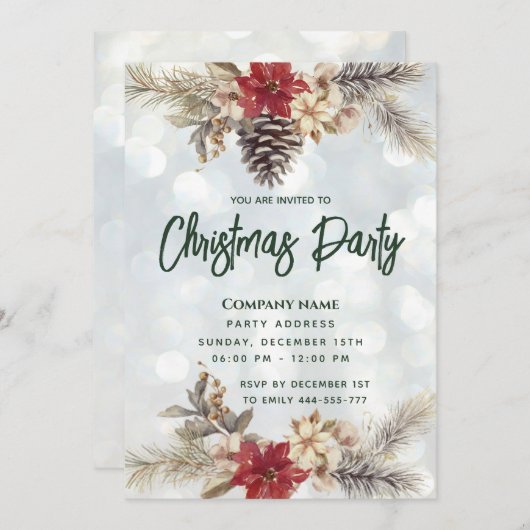 Invitation Branche de cône Boho Pine Fête de Noël (Devant / Derrière)