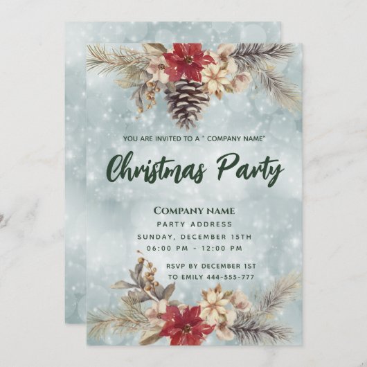 Invitation Branche de cône Boho Pine Fête de Noël (Devant / Derrière)