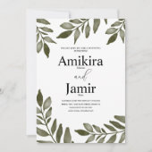 Invitation Branche de feuille d'aquarelle Verdure Simple Mari (Devant)