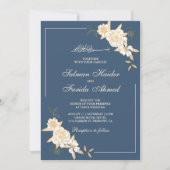 Invitation Branche de Feuilles floraux d'ivoire bleu Mariage  (Devant)