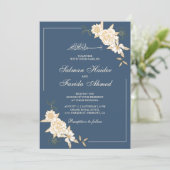 Invitation Branche de Feuilles floraux d'ivoire bleu Mariage  (Debout devant)