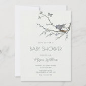 Invitation Branche de fleurs bébé shower oiseau (Devant)