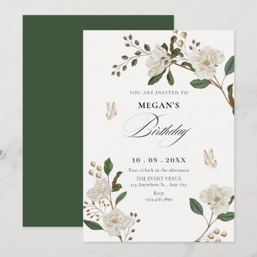 Invitation Branche de fleurs d'anniversaire (Devant / Derrière)