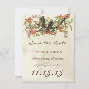 Invitation Branche de fleurs de corail vintage Oiseaux Save t