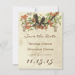 Invitation Branche de fleurs de corail vintage oiseaux save t