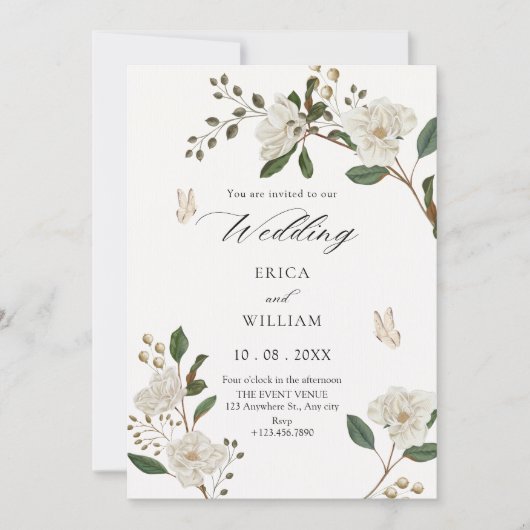 Invitation Branche de fleurs de mariage (Devant)