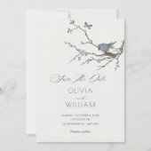 Invitation Branche de fleurs mariage d'oiseau (Devant)