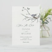 Invitation Branche de fleurs mariage d'oiseau (Debout devant)