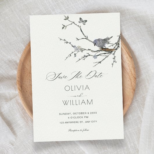 Invitation Branche de fleurs mariage d'oiseau
