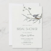 Invitation Branche de fleurs oiseaux douche de mariée (Devant)