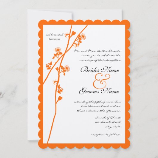 Invitation Branche de fleurs sauvages orange vif pour mariage (Devant)